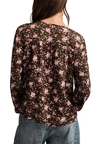 Women's Pintuck Floral Peasant Top