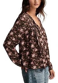 Women's Pintuck Floral Peasant Top
