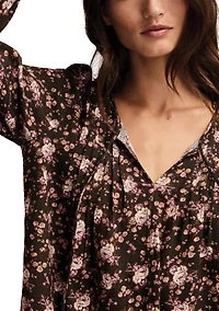 Women's Pintuck Floral Peasant Top