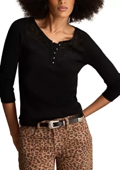 Women's Lace Yoke Henley Top