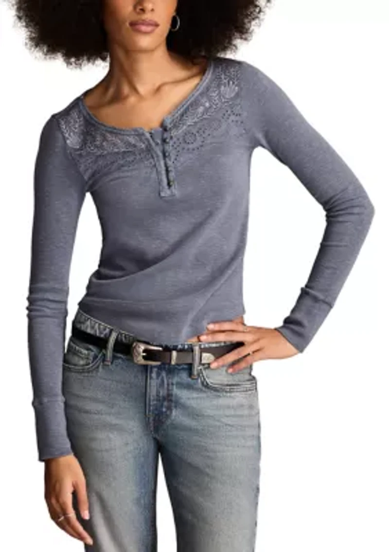 Women's Lace Yoke Henley Top