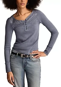 Women's Lace Yoke Henley Top