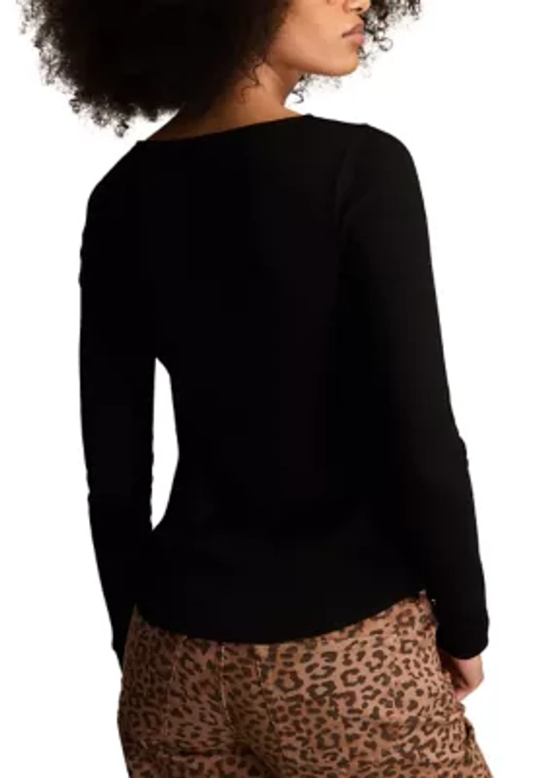 Women's Lace Yoke Henley Top