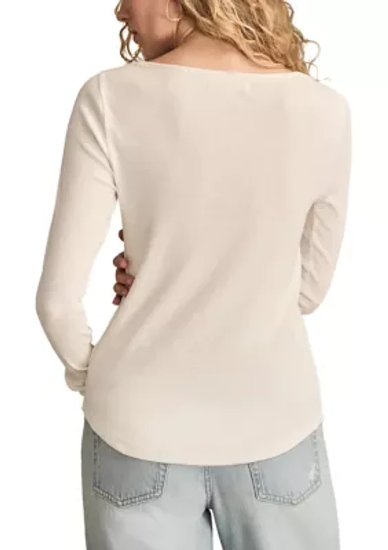 Women's Lace Yoke Henley Top