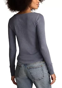 Women's Lace Yoke Henley Top