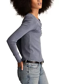 Women's Lace Yoke Henley Top