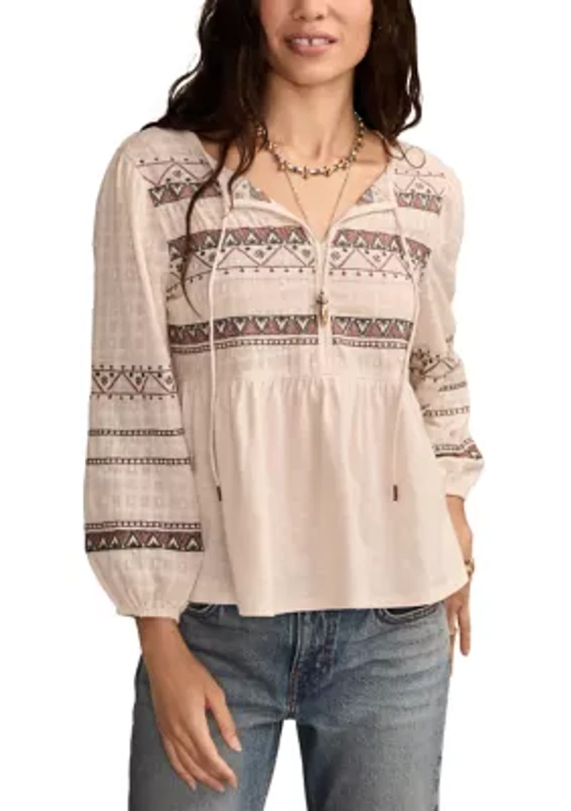 Women's Mixed Trim Peasant Top