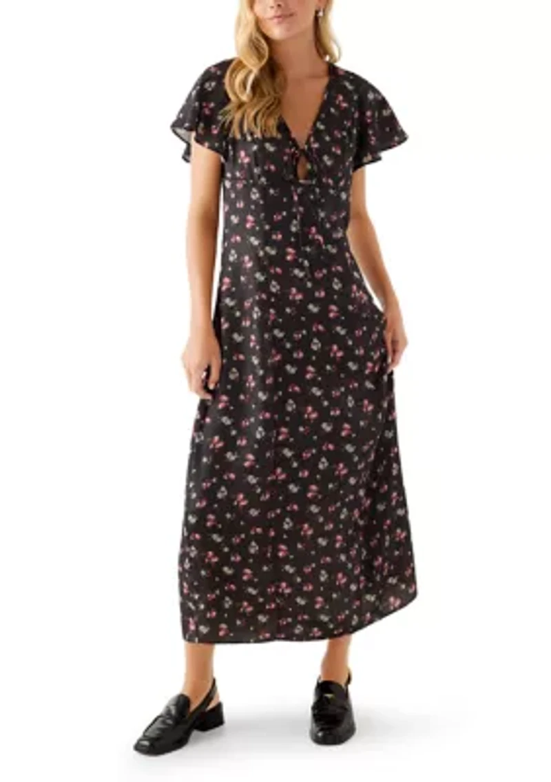 Women's Short Sleeve V-Neck Ditsy Midi Dress