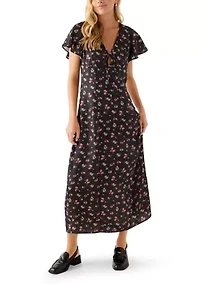 Women's Short Sleeve V-Neck Ditsy Midi Dress