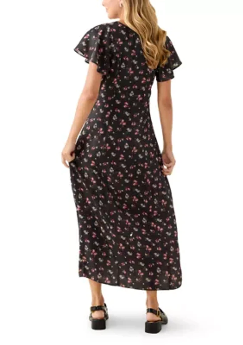Women's Short Sleeve V-Neck Ditsy Midi Dress