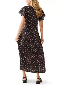 Women's Short Sleeve V-Neck Ditsy Midi Dress