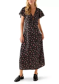 Women's Short Sleeve V-Neck Ditsy Midi Dress