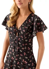 Women's Short Sleeve V-Neck Ditsy Midi Dress