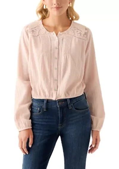 Women's Long Sleeve Pintuck Bubble Blouse