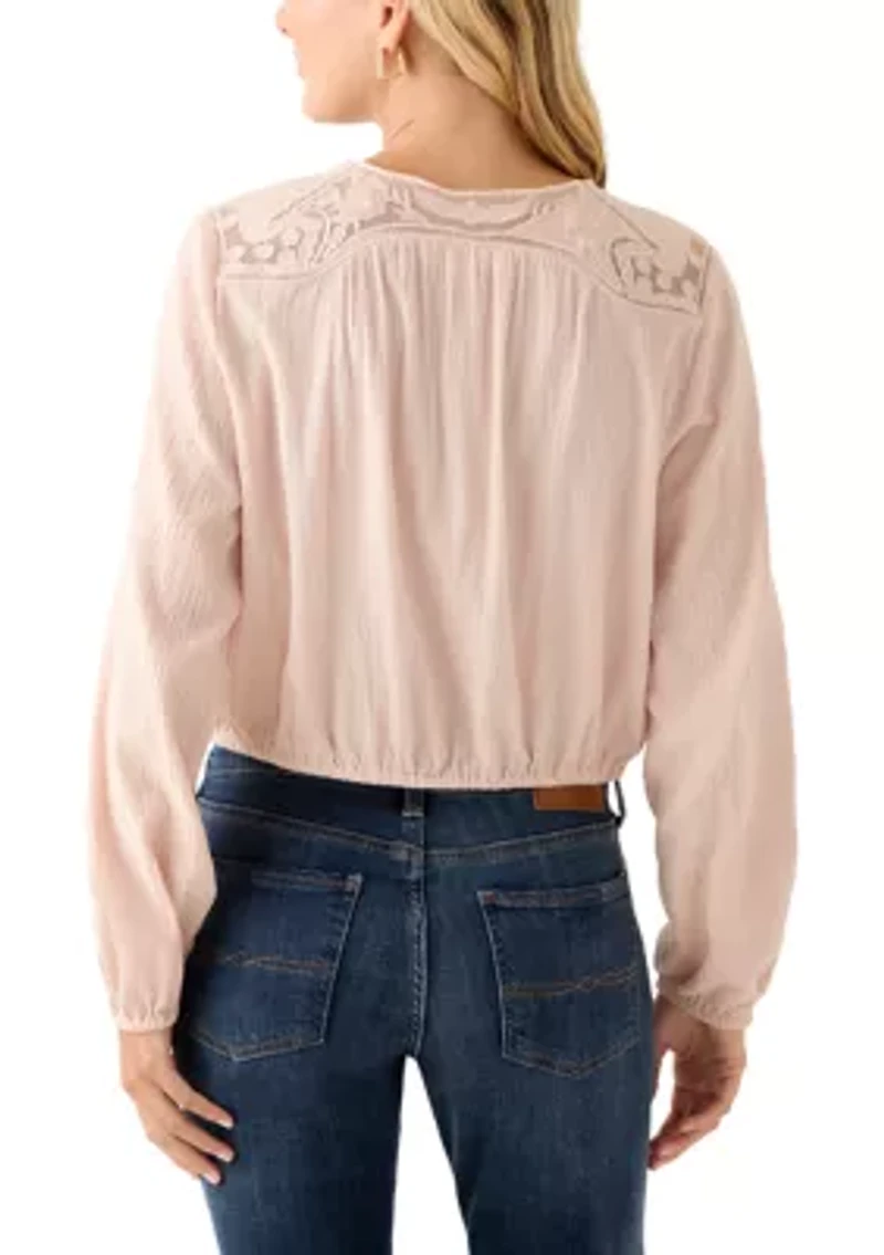 Women's Long Sleeve Pintuck Bubble Blouse