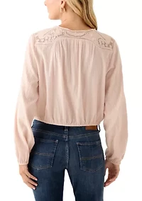 Women's Long Sleeve Pintuck Bubble Blouse