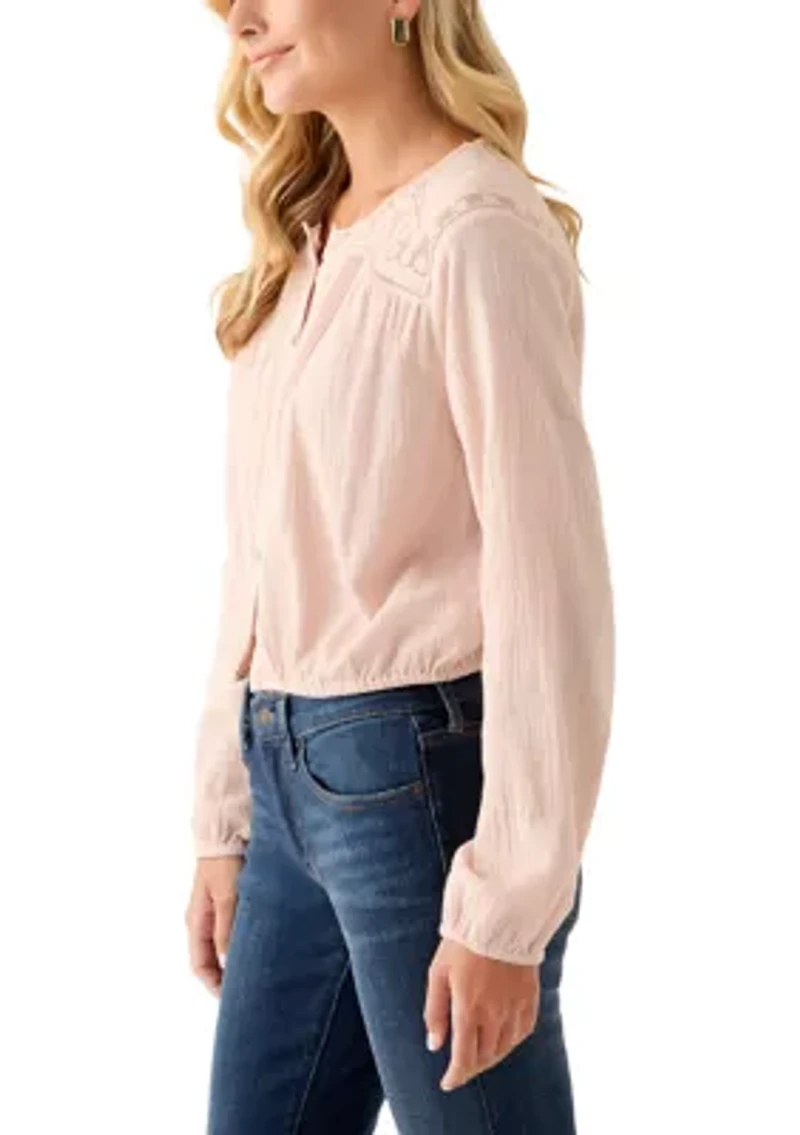 Women's Long Sleeve Pintuck Bubble Blouse