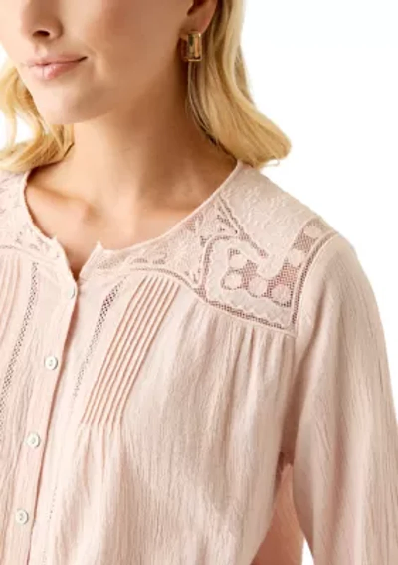 Women's Long Sleeve Pintuck Bubble Blouse