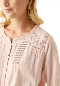 Women's Long Sleeve Pintuck Bubble Blouse