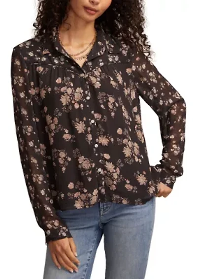 Women's Long Sleeve Mixed Floral Printed Button Front Blouse