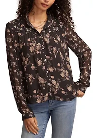 Women's Long Sleeve Mixed Floral Printed Button Front Blouse