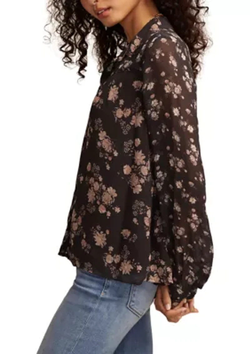 Women's Long Sleeve Mixed Floral Printed Button Front Blouse