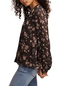 Women's Long Sleeve Mixed Floral Printed Button Front Blouse