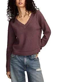 Women's Long Sleeve V-Neck Waffle Sweater