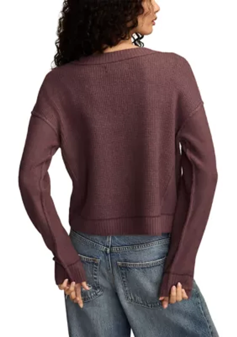 Women's Long Sleeve V-Neck Waffle Sweater