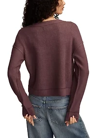 Women's Long Sleeve V-Neck Waffle Sweater