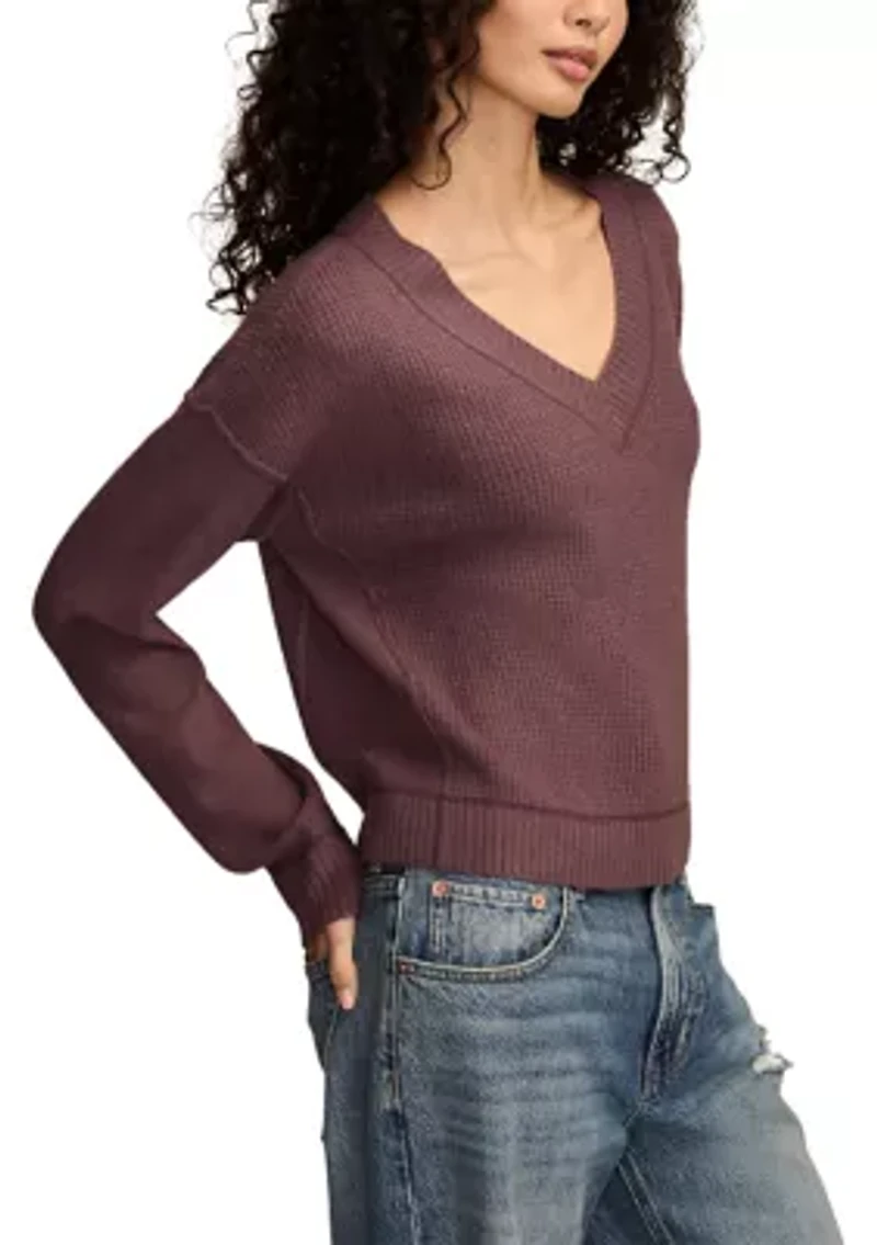 Women's Long Sleeve V-Neck Waffle Sweater