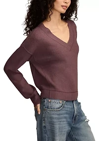 Women's Long Sleeve V-Neck Waffle Sweater