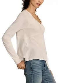 Women's Waffle Mix V-Neck Top