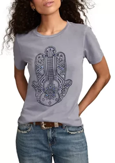 Women's Guitar Hamsa Graphic Crew Neck T-Shirt