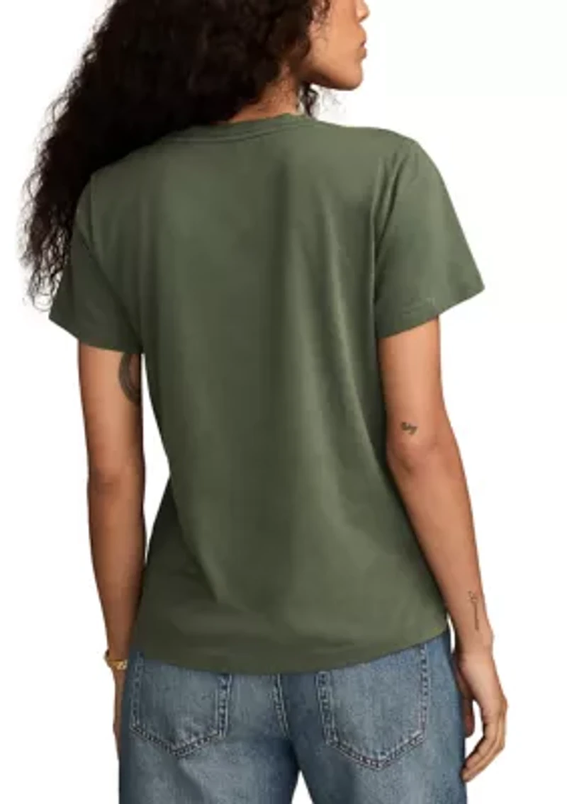 Women's Embroidered Lotus Crew Neck Graphic T-Shirt