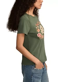 Women's Embroidered Lotus Crew Neck Graphic T-Shirt