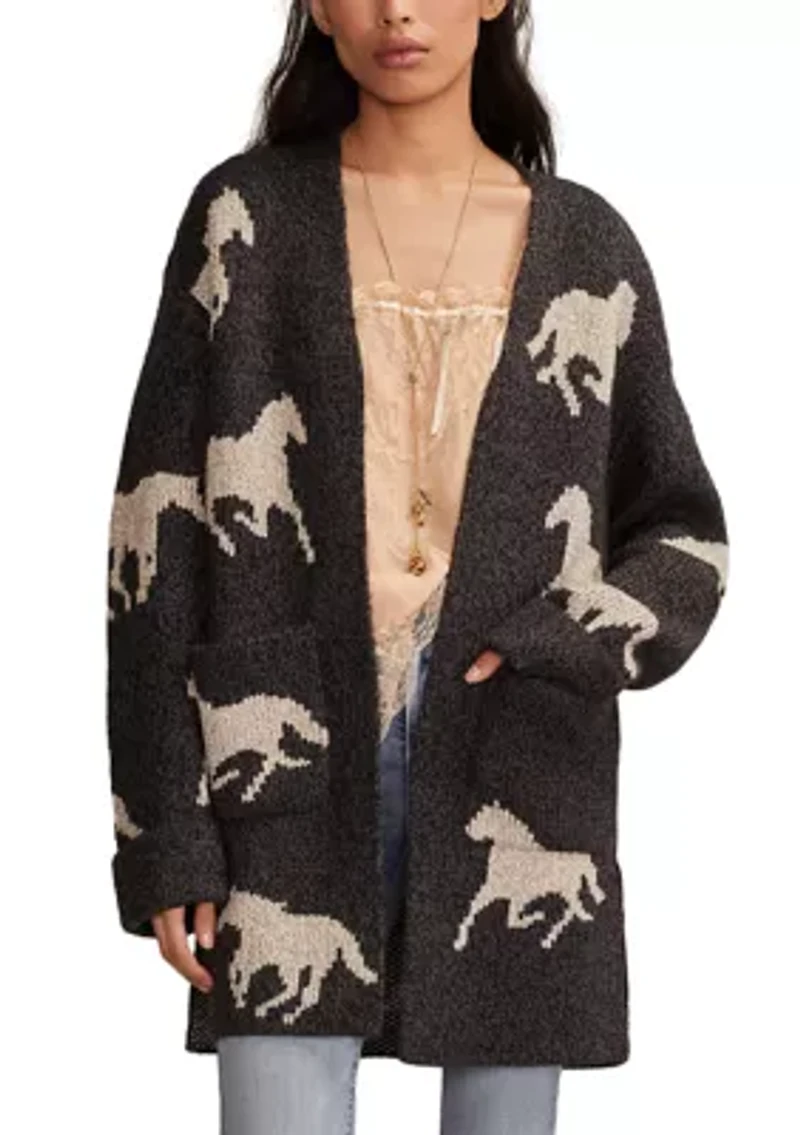 Women's Horse Printed Open Front Cardigan