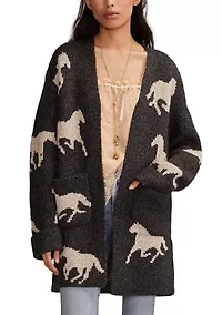 Women's Horse Printed Open Front Cardigan