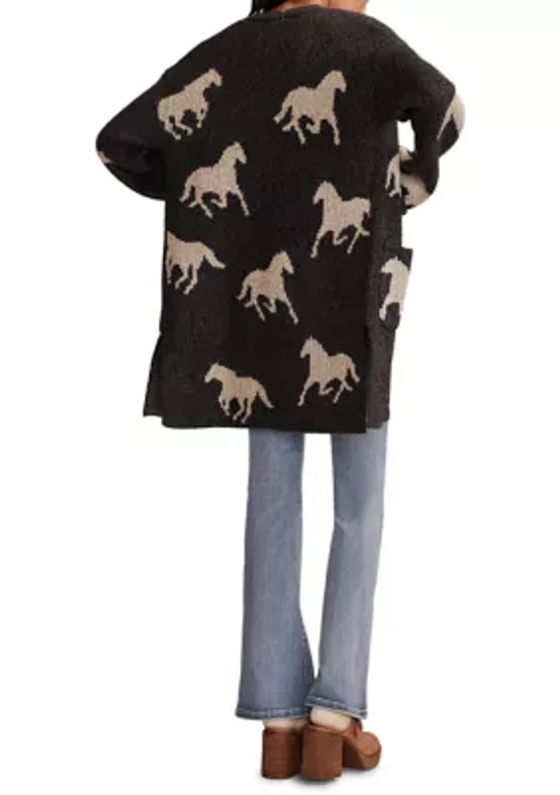 Women's Horse Printed Open Front Cardigan