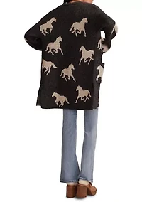 Women's Horse Printed Open Front Cardigan