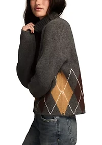 Women's Long Sleeve Funnel Neck Argyle Sweater