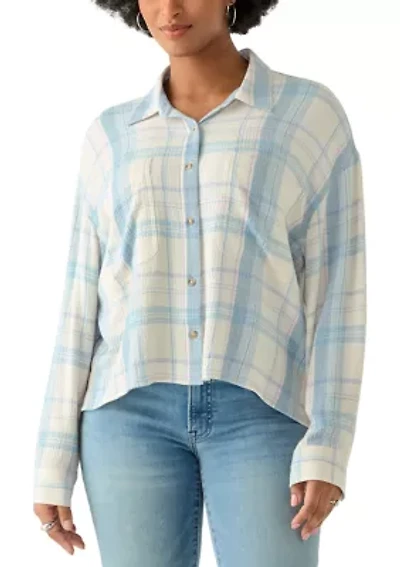 Women's Cropped Plaid Drapey Shirt