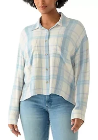Women's Cropped Plaid Drapey Shirt