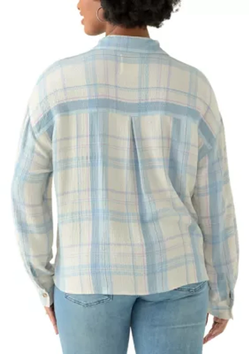 Women's Cropped Plaid Drapey Shirt