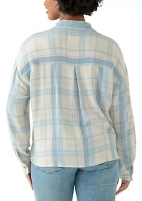 Women's Cropped Plaid Drapey Shirt