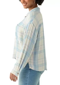 Women's Cropped Plaid Drapey Shirt