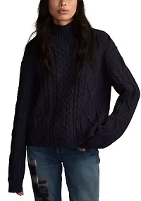 Women's Long Sleeve Cable Knit Mock Neck Sweater