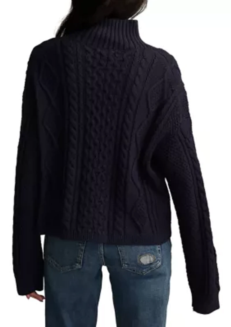 Women's Long Sleeve Cable Knit Mock Neck Sweater