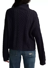 Women's Long Sleeve Cable Knit Mock Neck Sweater