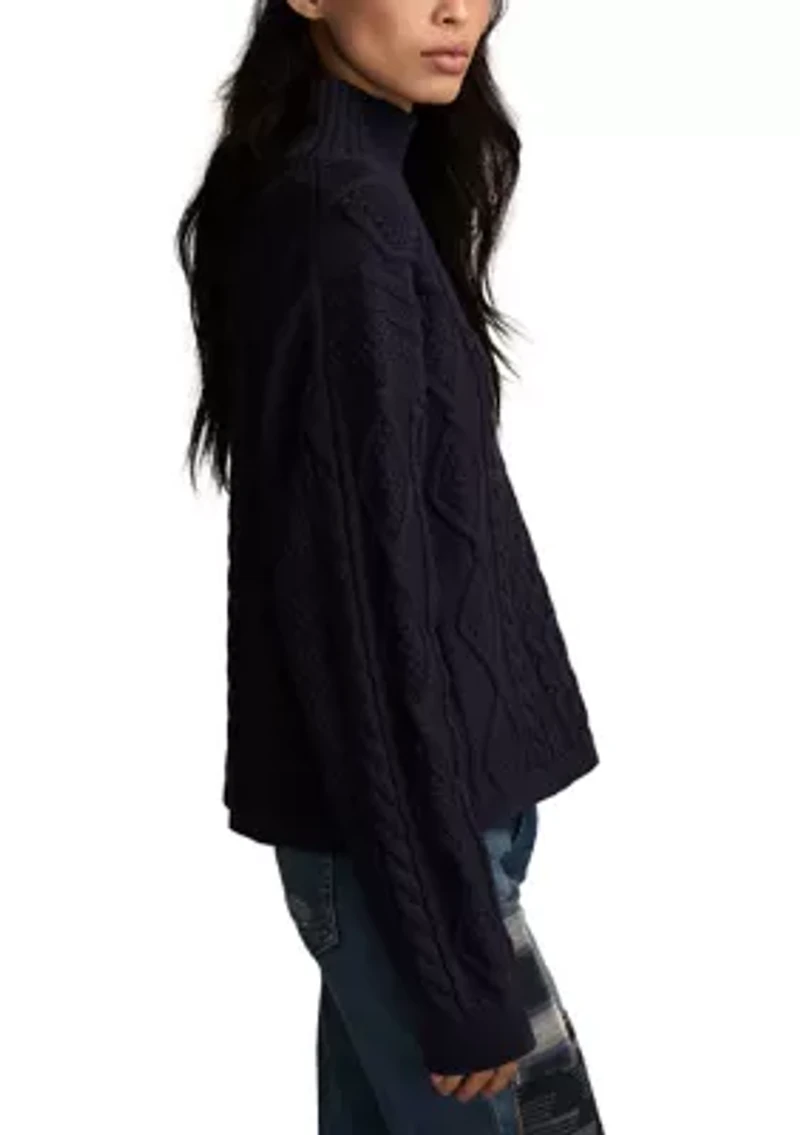 Women's Long Sleeve Cable Knit Mock Neck Sweater